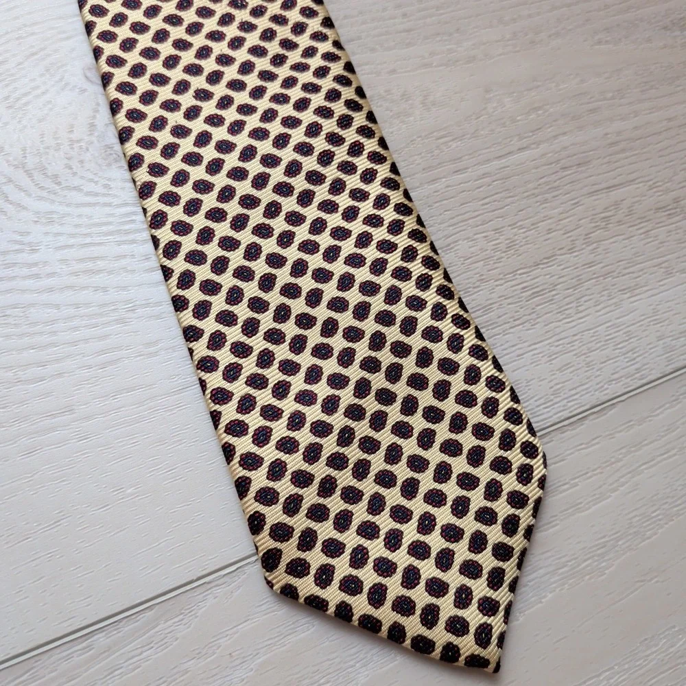 Vintage‎ Polo Ralph Lauren Neiman Marcus Tie Necktie Gold Red Geometric Silk